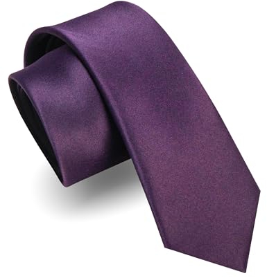 JEMYGINS Cravatta sottile da uomo, tinta unita, in diversi colori, 6 cm, Viola scuro, M