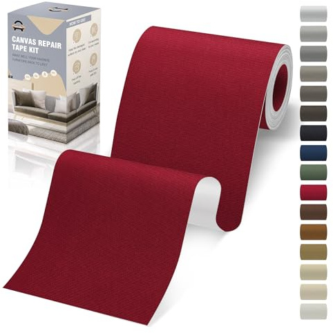Flicken Selbstklebend Stoff, 10 x 200 cm Leinwand Selbstklebender Stoff, Weinrot, Wasserdichtes Leinwand Flicken Selbstklebend für Sofa Zelt Möbel Autositz Liege