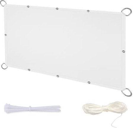 Voile d'ombrage Rectangulaire étanche 1.5x8m Voile d'ombrage Brise Vue Portail pour Balcon Jardin avec D-Ring Oeillets Attaches de câble et Cordons Blanc
