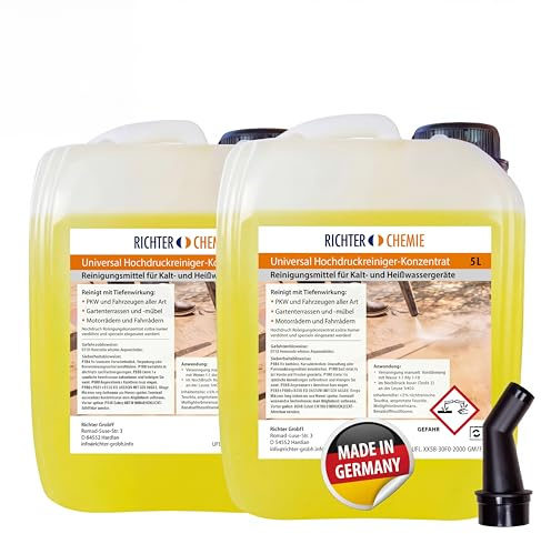 Universal Reinigungskonzentrat für Hochdruckreiniger, 2 x 5 Liter | Für Terrasse, Auto & Grill, Für Kalt- & Heißwasser-Hochdruckreiniger, Verdünnbar, Stark gegen Öl & Fett, Citrus-Duft