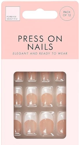 Fake Press On Nails French Nude False Nails Elegant Touch White Tip Short Square Artificial Nail Kit Manicure Stick On Nails For Girls Ladies Women Art Accessories Assorted Sizes (Pack Of 12)