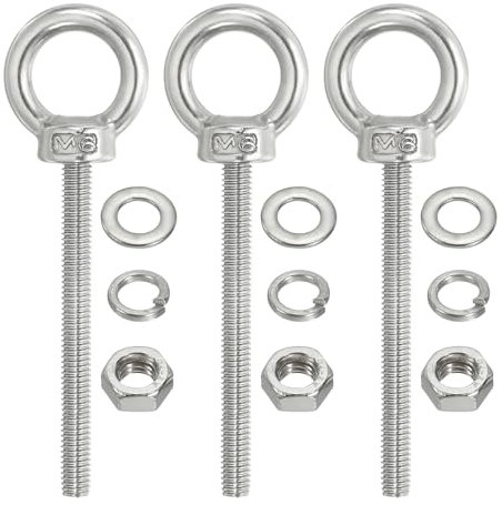 PATIKIL Bullone a Spalla Sollevamento M6 x 70mm, 3 Pezzi Golfare Filettato con Anello di Sollevamento in Acciaio Inossidabile 304 con Dadi e Rondelle per Appendere Amache e Articoli