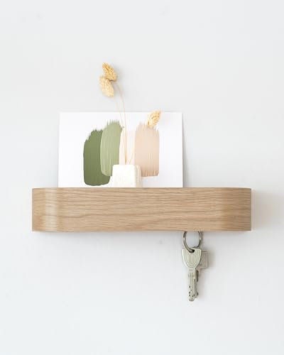 Kazai. Schlüsselbrett 'Fyndig' | Minimalistisches Schlüsselhaken-Design aus Berlin | Moderner Schlüsselhalter mit Ablage aus Holz | Schlüsselregal als Flur Möbel für die Wand | Eiche, weiß
