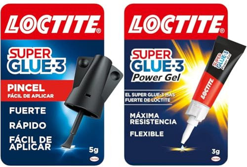 Loctite Super Glue-3 Pincel, pegamento transparente con pincel aplicador & Super Glue-3 Power Gel, gel adhesivo flexible y resistente, pegamento instantáneo