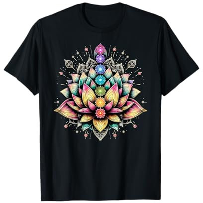 Chakra Lotusblüte Spiritueller Damen Yoga-Liebhaber T-Shirt, Schwarz, S