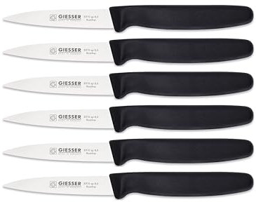 Giesser Messer - Made in Germany - Gemüsemesser 8 cm schwarz, nachhaltiger Griff, rutschfest, kleines Küchenmesser rostfrei, scharfes Küchenmesser für Küche (6 Stück, Schwarz - 8 cm)
