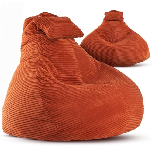 LazyCloud Sitzsack für Erwachsene mit integrierter [Nackenstütze] Cord | XXL Indoor Bean Bag mit Füllung | perfekt als Chill-, Lese- oder Gaming Sessel (90 x 80 x 70 cm) (Hellgrau)