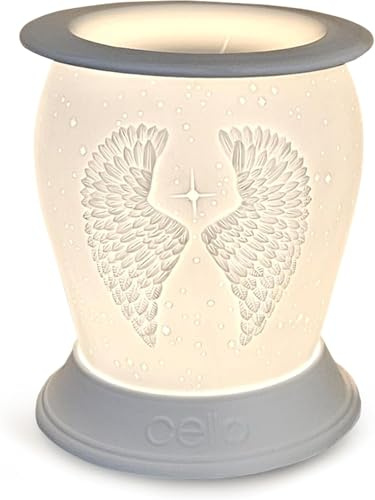 Cello Porcelain Barrel Electric Melt Burner, Wax Melt Burners Safe For Use Around Children And Pets - Use As A Wax Burner Or An Oil Burner And Transform Your Home Fragrance. (Angel Wings)