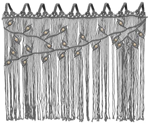 KAPIPALA Boho Fenster Wandbehang Gewebt Blätter Kurzstores Makramee Wandteppich Handgemachte Wohnkultur für Türvorhang Dekorativer Vorhang und Raumteiler 110x80cm (Enthält Keine Sticks) (Grau)