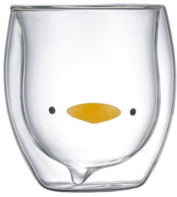 Prismoria Tazze e tazze da caffè in vetro a doppia parete da 250 ml, tazze isolate per latte, cappuccino, latte macchiato, resistenti al calore, tazze da caffè in vetro a doppio strato (anatra)