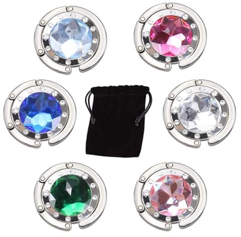 Luabue 6 Pezzi Gancio Borsa da Tavolo Pieghevole in Metallo Cristallo Ganci Appendi Borsa Antiscivolo Gancio per Borsa Bar Ristorante Caminetto Tavolo Regalo Calza di Natale