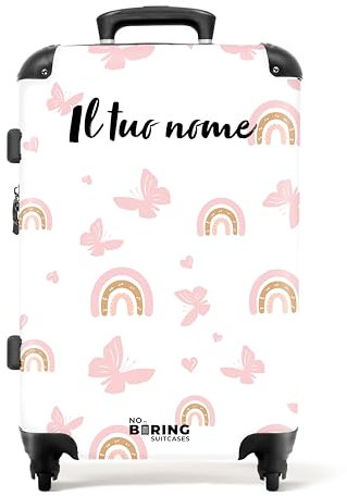 NoBoringSuitcases.com Valise Enfant, Grande Valise, Valise Personnalisable, Valise Polycarbonate, avec TSA, Valise Fille Ado, Valise Grande Taille (67cm - 72L) (Arcs-en-Ciel Roses, Papillons - Blanc)
