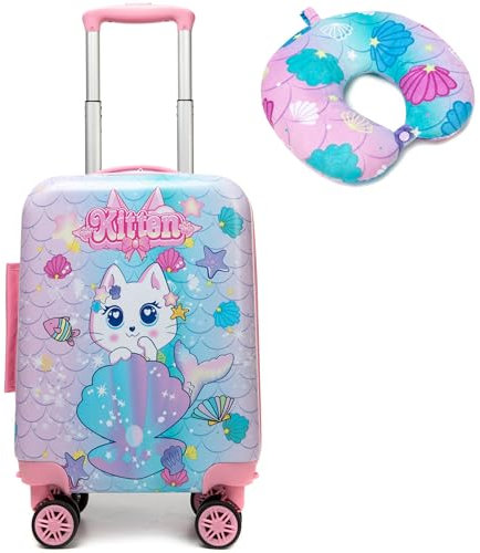 HTgroce Valise pour Enfants 4 Roues Bagages à Main est en ABS, Valise de Cabine Chat