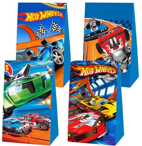 Hot W-hel Geschenk Tüten Kinder,12pcs Hot W-hel Papiertüten,Rennauto Mitgebsel Tüten für Kinderpartys, Geburtstagstüten für Mädchen und Jungen