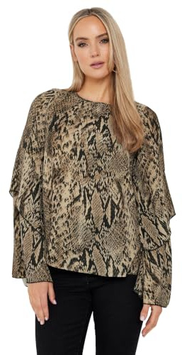 Long Tall Sally - LTS Tall Snake Print Frill Sleeve Blouse - Women's