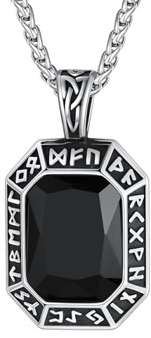 ChainsHouse Herren Halskette Edelstahl Kette mit Rune Anhänger Herren Onyx Stein Halskette mit schwarzer Onyx Edelstein Männer Rune Kette mit Zirkon Kettenanhänger Amulett Modeschmuck für Weihnachten