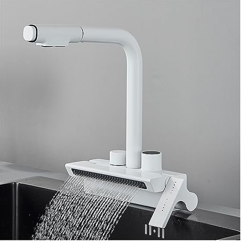 Faucet Pantalla digital gris Grifo de cocina Lluvia Cascada Lavado de platos Piscina Girar Grifo de ducha de 2 vías Grifo de fregadero de cocina inteligente blanco (TIPO A Color blanco) water-tap
