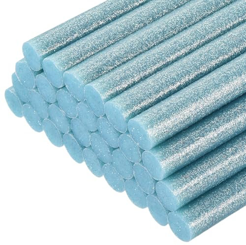 sourcing map 30pcs Mini Hot Glue Gun Sticks 11mm x 100mm High Sticky Large Hot Glue Sticks for Glue Gun, Glitter Sky Blue