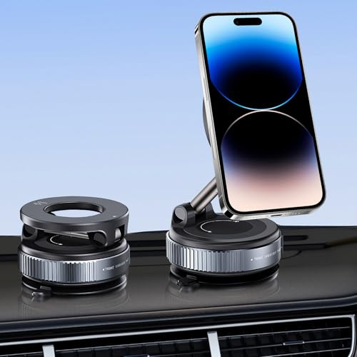 Support Telephone Voiture Magnetique avec Ventouse, Aimants Puissants 360°Rotation, Portable pour Tableau de Bord de Voiture et Vitre, pour Téléphones Portables de Plus de 4,7 Pouces