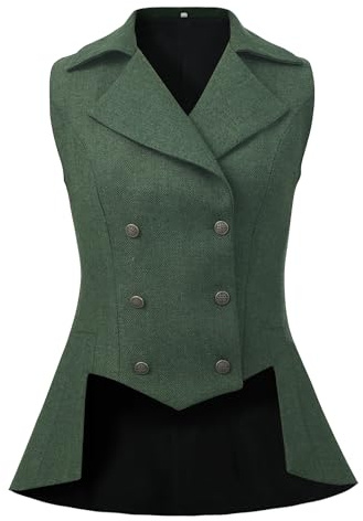 UniqKaliber Gilet vittoriano da donna, stile anni '20, stile rinascimentale, in tweed, stile gotico, steampunk, giacca top