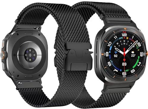 Bracelet Milanaise Loop Compatible avec Samsung Galaxy Watch Ultra (2025/2024) Femmes Hommes, Boucle de Type Parachute, Métal Respirable Bracelets pour Galaxy Watch Ultra 47mm, Attachement en un Clic