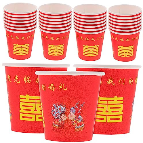 FOMIYES 100Pcs Double Happiness Disposable Paper Cups for Chinese Wedding Party Elegant Design for Celebrations and Gatherings