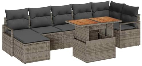 vidaXL Garten Essgruppe mit Kissen 8 pcs Grau und Braun, Garten- und Terrassenset, modulares Design, verstellbare Füße, ideal für Familienessen und Entspannung.
