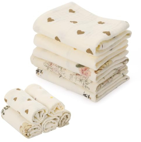 Meng Jiaran 5 Pack Baby Muslin Squares Baby Muslin Cloths 23x22cm | Small Muslin Cloths For Baby, Natural Cotton, Baby Essentials For Newborn, Baby Wipes, Muslins, Muslin Squares