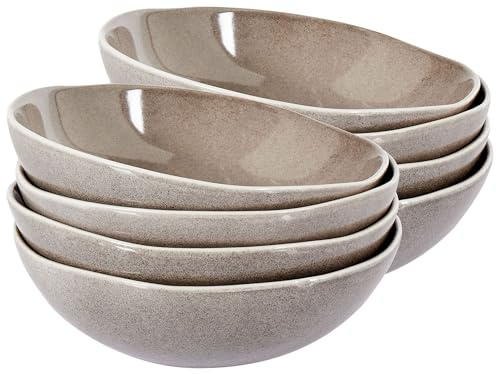 Beliani Set aus 8 tiefen Tellern Pastaschale Steingut Kaolin Handgemacht Reaktive Glasur Grau Costmary