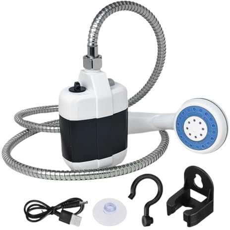 Douche électrique portable, rechargeable, design compact, construction étanche, idéale pour le camping, le lavage personnel et l'hygiène des voyages, 5,6 x 8,7 x 14 cm