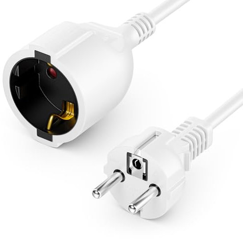 deleyCON 20m Câble de Rallonge Électrique avec Fiche de Sécurité Type f (CEE 7/4) vers Prise (CEE 7/3), Protection Tactile, pour TV, PC, Projecteur - Blanc