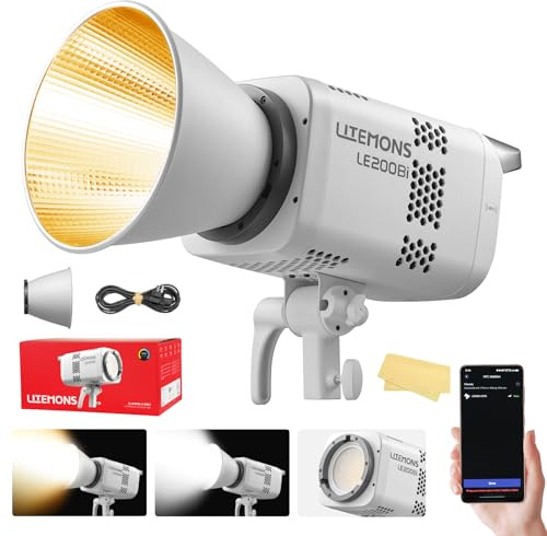 Godox Litemons LE200Bi Videoleuchte LED-Dauerlicht Video Light 220W 2800K~6500K 57700 Lux/1m TLCI/CRI≈98 Continuous Photography Studio Lighting Bowens-Halterung Videolicht für Live-Streaming (Weiß
