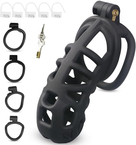 BDSMAGE Chastity Cage, Keuschheitskäfig Penis Cage Cock Cage mit Hodenringe Sex Spielzeug, Peniskäfig Herren, Sklaven Sexspielzeug Sex Toyset für die Gay Männer (L)