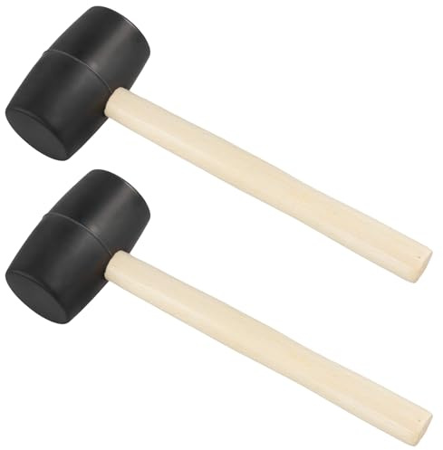 CHEUNGR 24oz Rubber Mallet with Wooden Handle, Black Rubber Mallet Hammer Easy Grip for Woodworking, Tile Setting, Bricklaying, Furniture Assembly, DIY Projects - Pack of 2