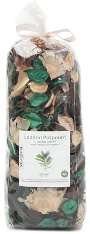 Youngland London Potpourri White Sage Scented Garnish 200gm Natural Dried Flower Vase Filler with FREE 10ml Fragrance Oil Bottle Luxury Aromatherapy & Home Fragrance Gift
