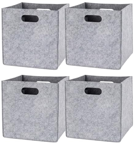 GREENSAPPIRE Aufbewahrungsbox Filz 4er Set 30x30x30 cm – Faltbare Regalbox für Kallax Einsatz – Stabiler Filz Aufbewahrungskorb Organizer Box für Regal, Schrank & Wohnzimmer – Beige (Grau)