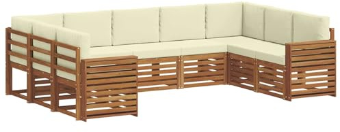 vidaXL Sofagarnituren 9 pcs Natur und Creme Massivholz Akazie, Moderne Gartenbank, strapazierfähige Eckmöbel für draußen, gemütliches Loungeset für Terrasse und Patio
