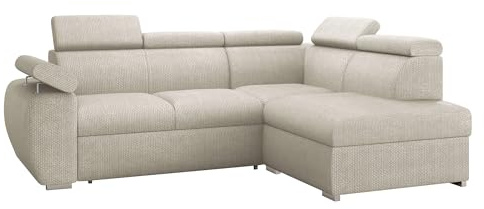 Mirjan24 Ecksofa Boston mit Schlaffunktion und Bettkasten, Eckcouch mit Einstellbare Kopfstützen, Polsterecke, L-Sofa, Verchromte Füße, 2r+R+LXp (Seite: Rechts, Flow 03)