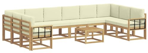 vidaXL Outdoor-Sofagarnitur mit Kissen 11 pcs Weiß und Creme, Akazienholz Sofa, modernes Garten-Sofa, wetterfestes Sitzmöbel, Flexibles Möbelstück für den Hinterhof