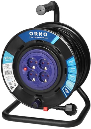 Miratic Prolunga Elettrica Avvolgibile 4 Prese Schuko Avvolgicavo Isolamento in PVC 3 x 1,5mm² Interruttore Termico di Sicurezza Otturatori di Sicurezza per Garage Cantina Uso Interno IP20 (25 metri)