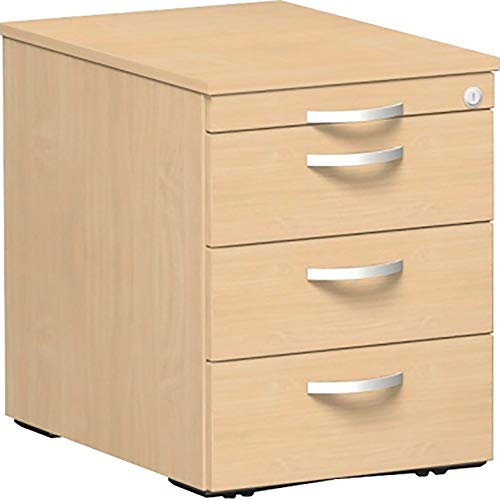 Gera Möbel S-530151-BU Rollcontainer Venedig mit 3 Kunststoff-Schubfächern und 1 Materialschubfach, 43 x 60 x 56,6 cm, buche