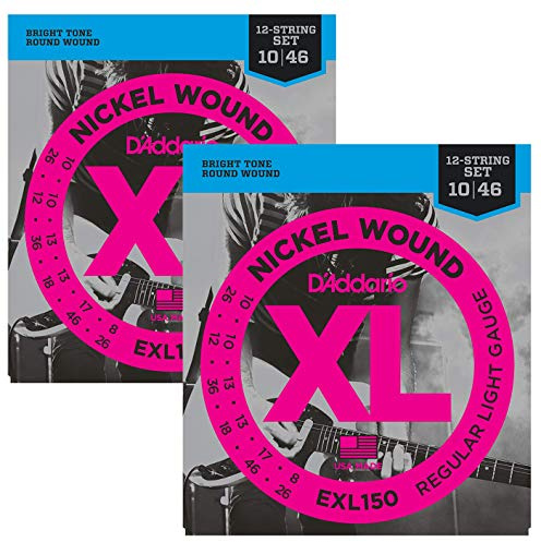 D'Addario EXL150 Nickel Wound Electric Guitar Strings, 12-String, Regular Light, 10-46 (2 Pack)