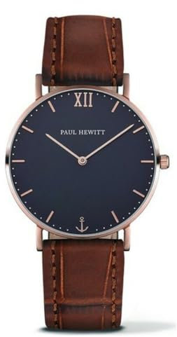 Paul Hewitt Unisex Erwachsene Analog Quarz Uhr mit Leder Armband PH-SA-R-St-B-14S