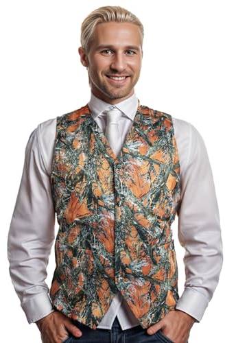 iLovewedding Tarnwesten für Herren, formelle Weste für Hochzeit, Bräutigam, legere Jagd - Orange - Mittel