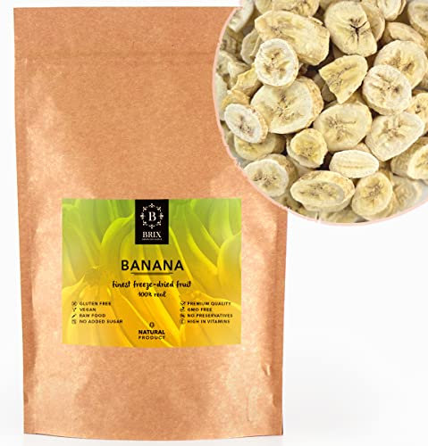 BRIX Plátano Liofilizado | Chips De Banana Secas 100% Naturales 140g | Premio Gran Sabor de Frutas Deshidratadas | Sin OGM ni Gluten, Vegano y Retenido de Vitaminas