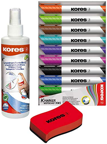 Kores Whiteboard Reiniger, Pump-Spray-Flasche, 250 ml (1, Whiteboard-Reiniger + Löscher + 10 Marker)
