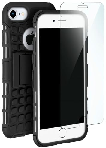 moex armoured protection set - TANK Case + protective glass suitable for iPhone 7 / iPhone 8 | Tempered glass + Extremely robust double layer cover, Black