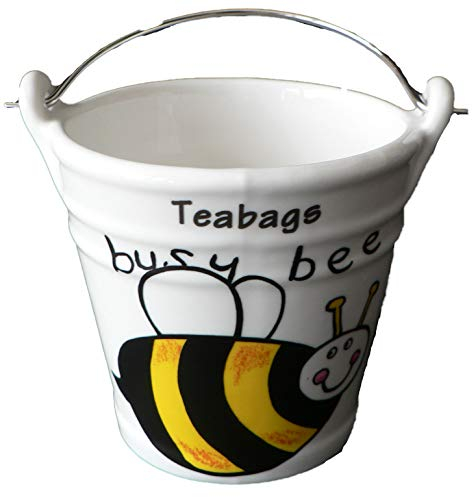 crackinchina Bumble Bee Design Teabag Tidy Bucket Porcelain Bucket Teabag Tidy (Large)