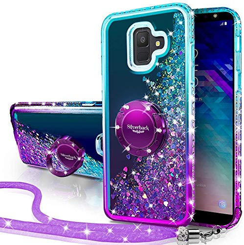 Miss Arts Kompatibel für Samsung Galaxy A6 2018 Hülle,[Silverback] Mädchen Glitzern Handyhülle mit Ringständer, Cover TPU Bumper Silikon Flüssigkeit Clear Schutzhülle für Samsung Galaxy A6 2018 -LILA