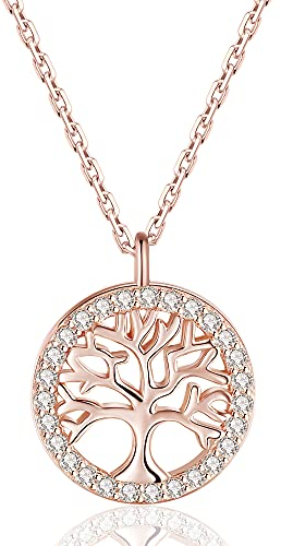Jrêveinfini Lebensbaum Kette Halskette Damen Rosegold Silber 925 mit Anhänger, Mutter Tochter Kette Mama, Glücksbringer Kette Mädchen Kinder Freundin, Weihnachten Geschenke für Frauen Mädchen